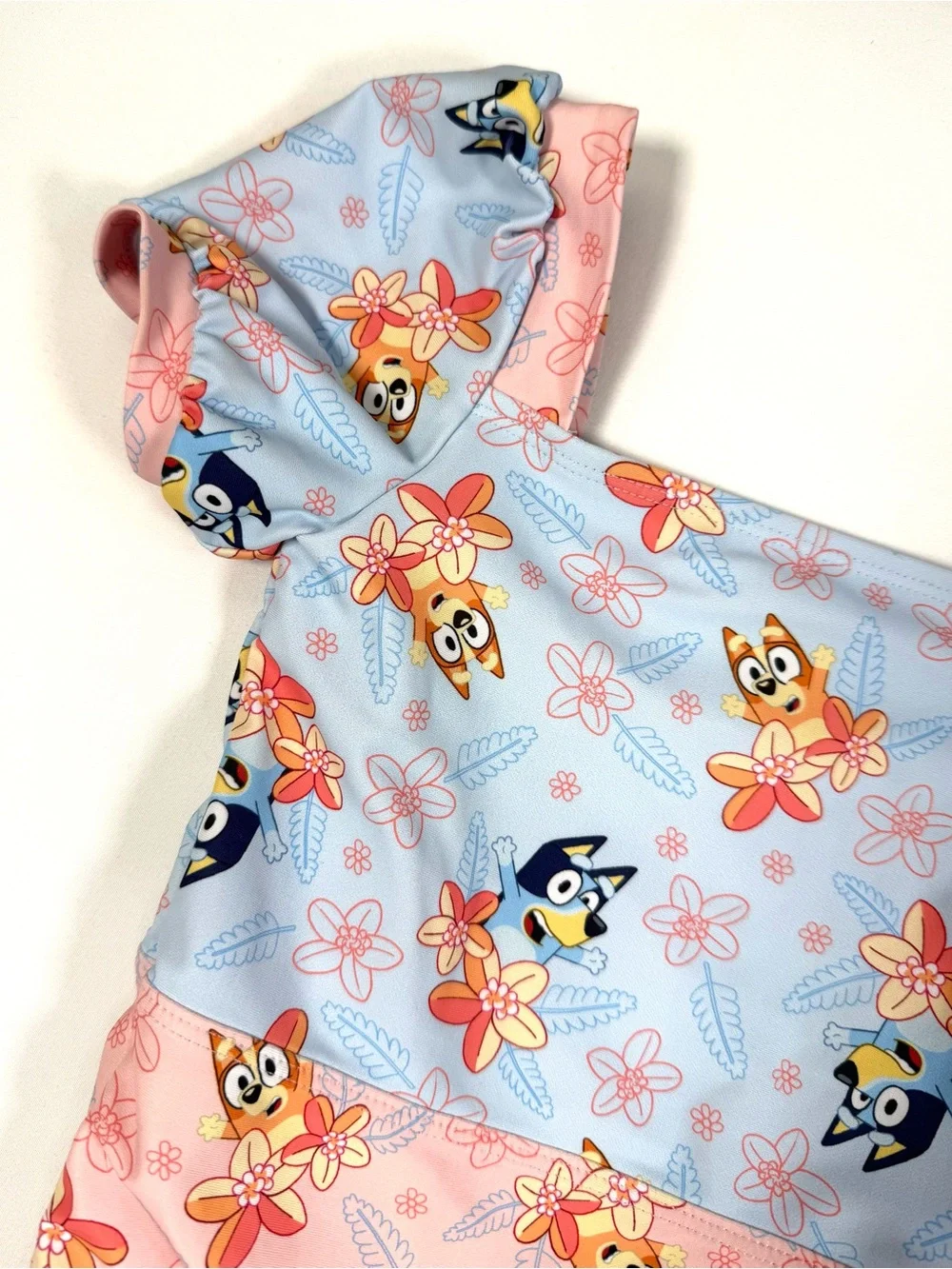 BLUEY Girls Floral Puff Sleeve Swimsuit One Piece 2T Tropical Beach Summer Kids